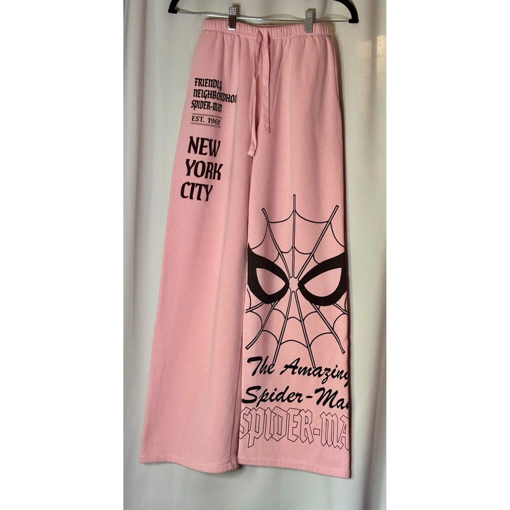Womens Marvel Spider-Man Pink Wide Leg Sweatpants Graphic Lounge Pants Small